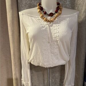 Aeropostale Cream Long Sleeve‎ Ruffled Blouse